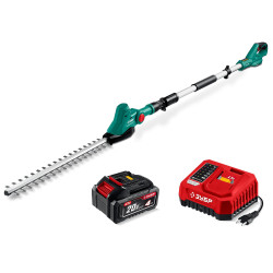 ЗУБР 20 В, 460 мм, 1 АКБ LMS (4 Ач), кусторез аккумуляторный со штангой (КРАШ-2046-41)